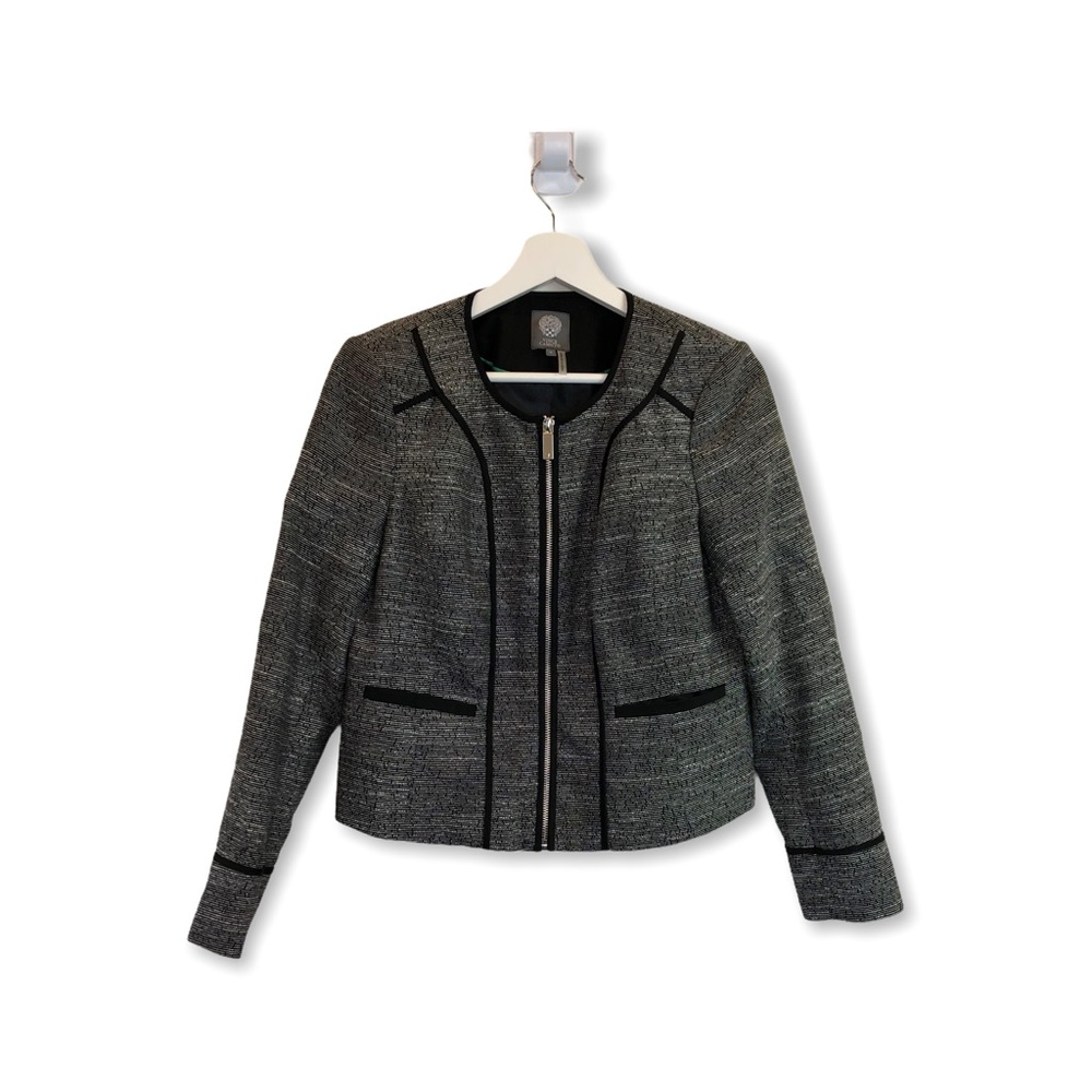 Vince Camuto Black White Structured Zip Blazer